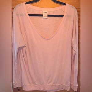 PINK Victoria's Secret Light Pink V-Neck Long Sleeve Shirt Medium